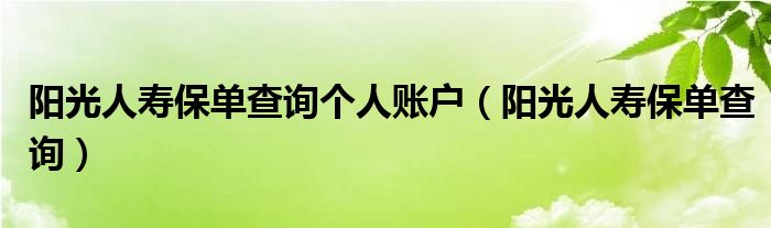 阳光人寿保单查询个人账户（阳光人寿保单查询）