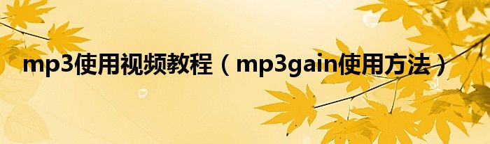 mp3使用视频教程（mp3gain使用方法）