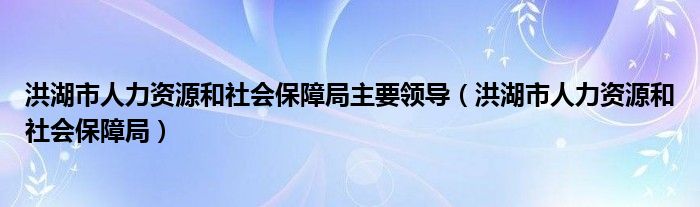 洪湖市人力资源和社会保障局主要领导（洪湖市人力资源和社会保障局）