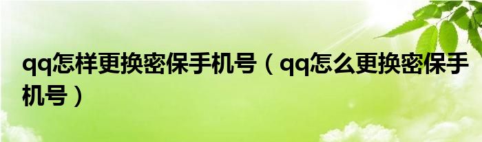 qq怎样更换密保手机号（qq怎么更换密保手机号）