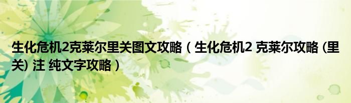 生化危机2克莱尔里关图文攻略（生化危机2 克莱尔攻略 (里关) 注 纯文字攻略）