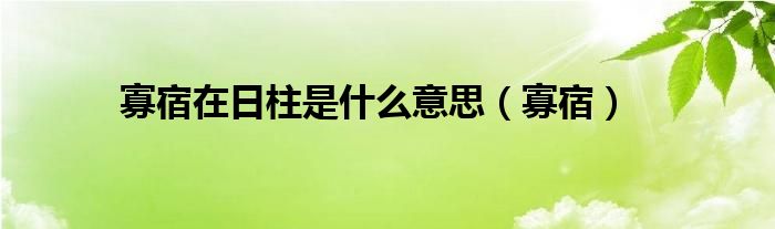 寡宿在日柱是什么意思（寡宿）