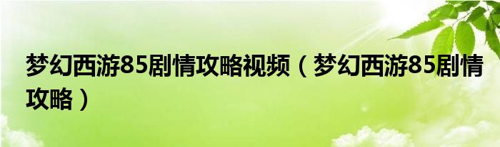 梦幻西游85剧情攻略视频（梦幻西游85剧情攻略）