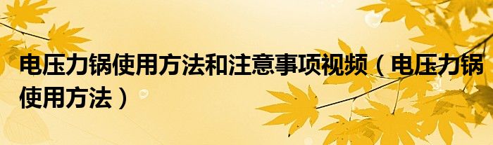 电压力锅使用方法和注意事项视频（电压力锅使用方法）