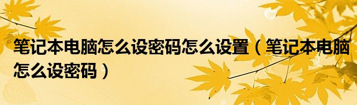 笔记本电脑怎么设密码怎么设置（笔记本电脑怎么设密码）