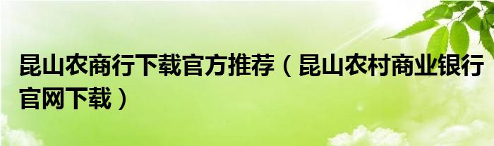 昆山农商行下载官方推荐（昆山农村商业银行官网下载）