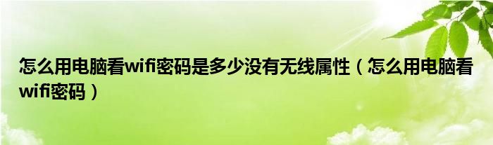 怎么用电脑看wifi密码是多少没有无线属性（怎么用电脑看wifi密码）