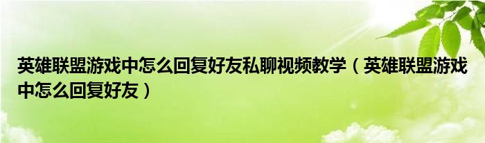 英雄联盟游戏中怎么回复好友私聊视频教学（英雄联盟游戏中怎么回复好友）