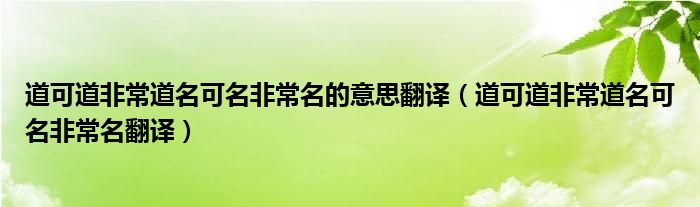 道可道非常道名可名非常名的意思翻译（道可道非常道名可名非常名翻译）