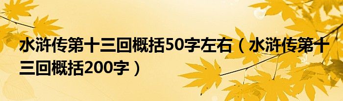 水浒传第十三回概括50字左右（水浒传第十三回概括200字）