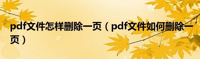 pdf文件怎样删除一页（pdf文件如何删除一页）