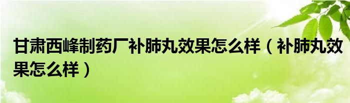 甘肃西峰制药厂补肺丸效果怎么样（补肺丸效果怎么样）