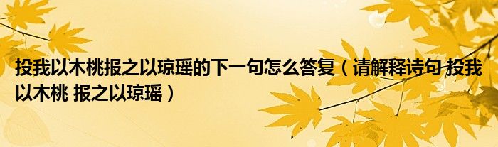 投我以木桃报之以琼瑶的下一句怎么答复（请解释诗句 投我以木桃 报之以琼瑶）