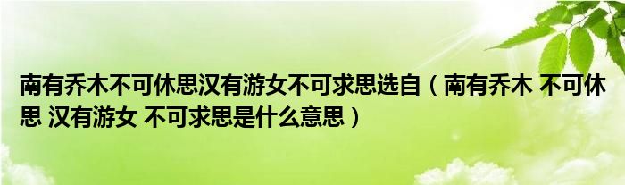 南有乔木不可休思汉有游女不可求思选自（南有乔木 不可休思 汉有游女 不可求思是什么意思）