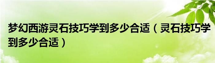 梦幻西游灵石技巧学到多少合适（灵石技巧学到多少合适）