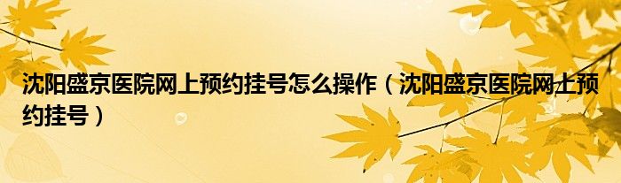 沈阳盛京医院网上预约挂号怎么操作（沈阳盛京医院网上预约挂号）