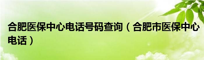 合肥医保中心电话号码查询（合肥市医保中心电话）