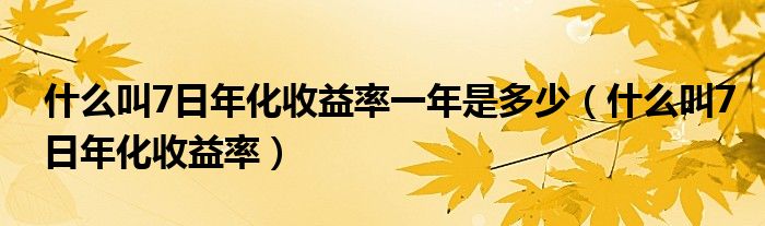 什么叫7日年化收益率一年是多少（什么叫7日年化收益率）