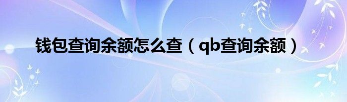 钱包查询余额怎么查（qb查询余额）