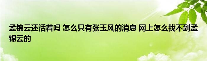 孟锦云还活着吗 怎么只有张玉风的消息 网上怎么找不到孟锦云的