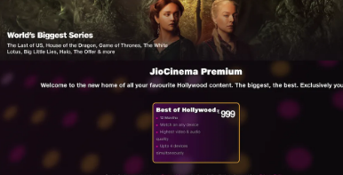 JioCinema Premium订阅计划的费用为999卢比