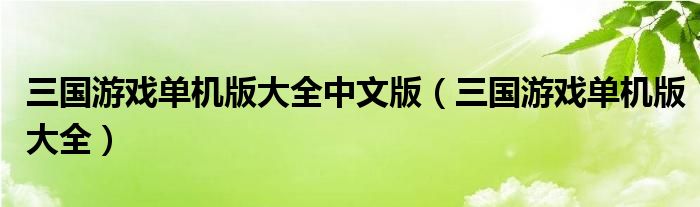 三国游戏单机版大全中文版（三国游戏单机版大全）