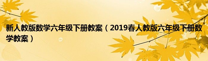 新人教版数学六年级下册教案（2019春人教版六年级下册数学教案）