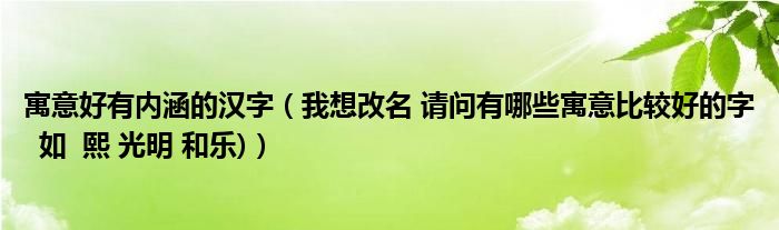 寓意好有内涵的汉字（我想改名 请问有哪些寓意比较好的字  如  熙 光明 和乐)）