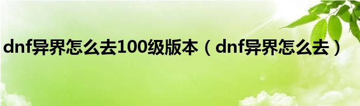 dnf异界怎么去100级版本（dnf异界怎么去）