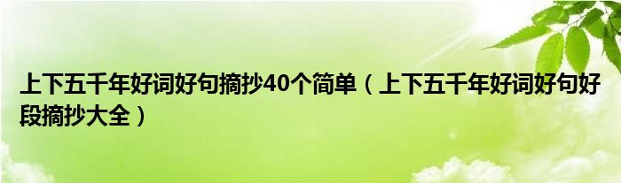 上下五千年好词好句摘抄40个简单（上下五千年好词好句好段摘抄大全）