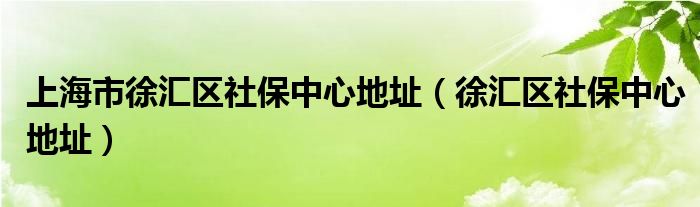 上海市徐汇区社保中心地址（徐汇区社保中心地址）