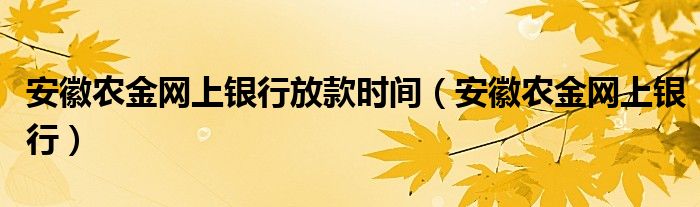 安徽农金网上银行放款时间（安徽农金网上银行）