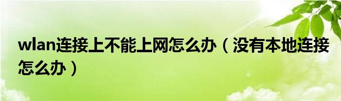 wlan连接上不能上网怎么办（没有本地连接怎么办）