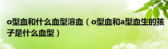 o型血和什么血型溶血（o型血和a型血生的孩子是什么血型）