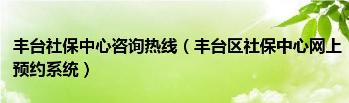 丰台社保中心咨询热线（丰台区社保中心网上预约系统）