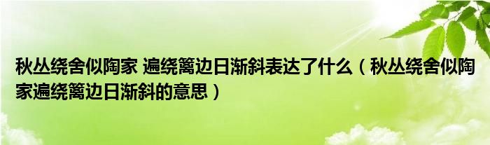 秋丛绕舍似陶家 遍绕篱边日渐斜表达了什么（秋丛绕舍似陶家遍绕篱边日渐斜的意思）