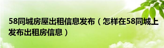 58同城房屋出租信息发布（怎样在58同城上发布出租房信息）