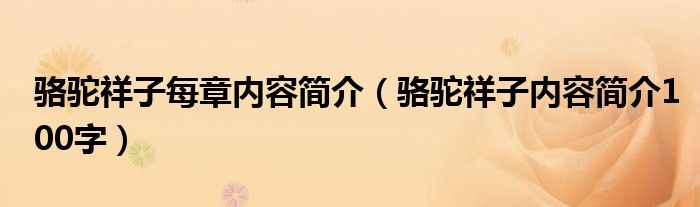 骆驼祥子每章内容简介（骆驼祥子内容简介100字）