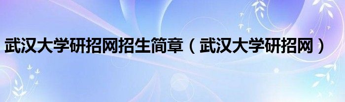 武汉大学研招网招生简章（武汉大学研招网）