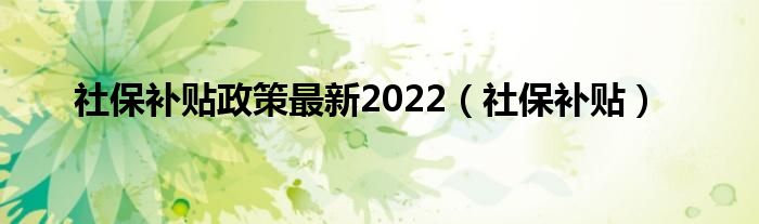 社保补贴政策最新2022（社保补贴）