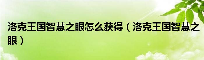 洛克王国智慧之眼怎么获得（洛克王国智慧之眼）