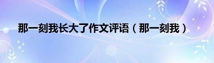 那一刻我长大了作文评语（那一刻我）