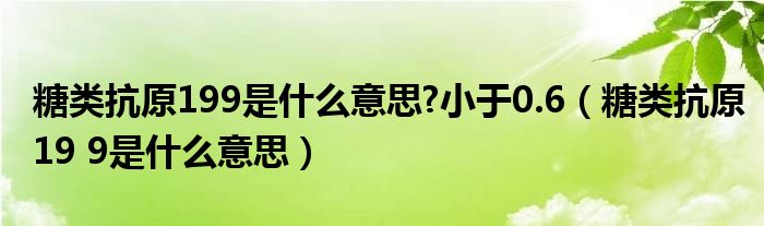 糖类抗原199是什么意思?小于0.6（糖类抗原19 9是什么意思）