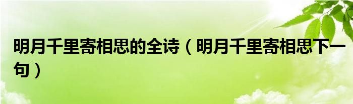 明月千里寄相思的全诗（明月千里寄相思下一句）