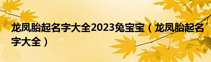 龙凤胎起名字大全2023兔宝宝（龙凤胎起名字大全）