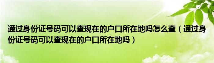 通过身份证号码可以查现在的户口所在地吗怎么查（通过身份证号码可以查现在的户口所在地吗）