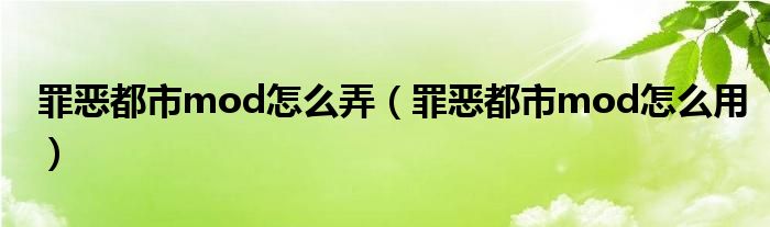 罪恶都市mod怎么弄（罪恶都市mod怎么用）