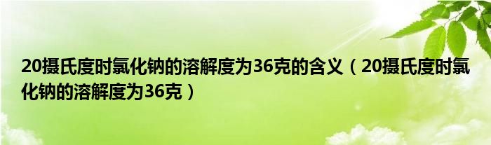 20摄氏度时氯化钠的溶解度为36克的含义（20摄氏度时氯化钠的溶解度为36克）