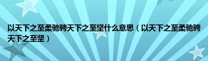 以天下之至柔驰骋天下之至坚什么意思（以天下之至柔驰骋天下之至坚）