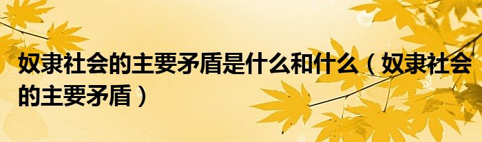 奴隶社会的主要矛盾是什么和什么（奴隶社会的主要矛盾）